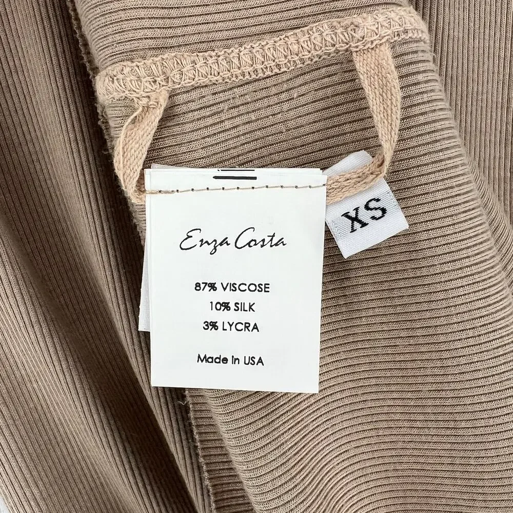 ENZA COSTA Silk Rib Midi Tank Dress Womens XS Tan Tank Quiet Luxury Minimal NEW
